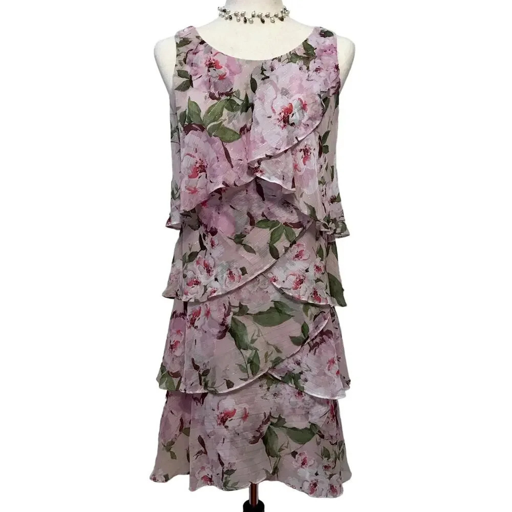 SLNY NWT Knee Length Tiered Flutter Dress Women 6